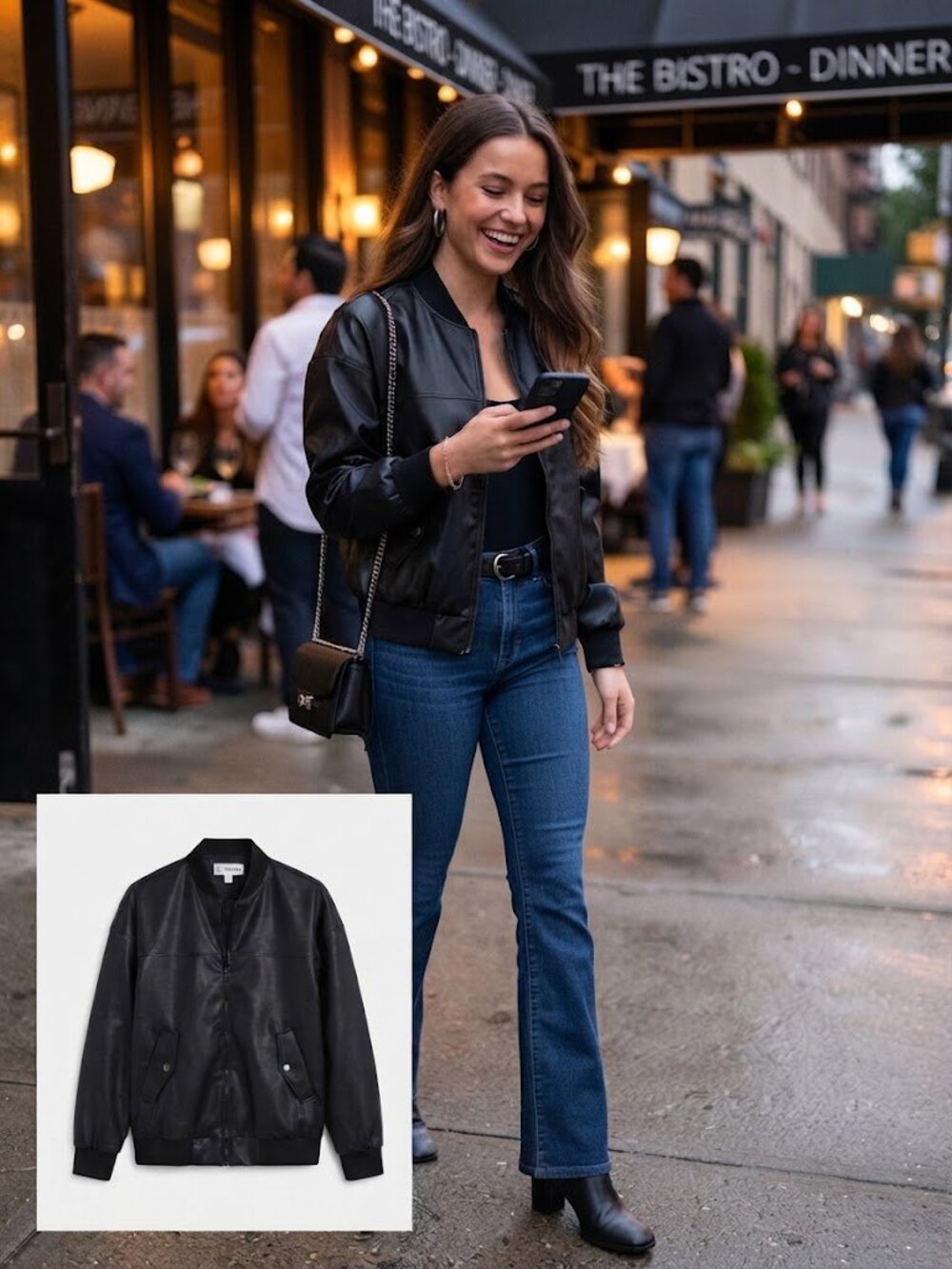 The Drop | Black Faux Leather Bomber Jacket - Women's Size Small